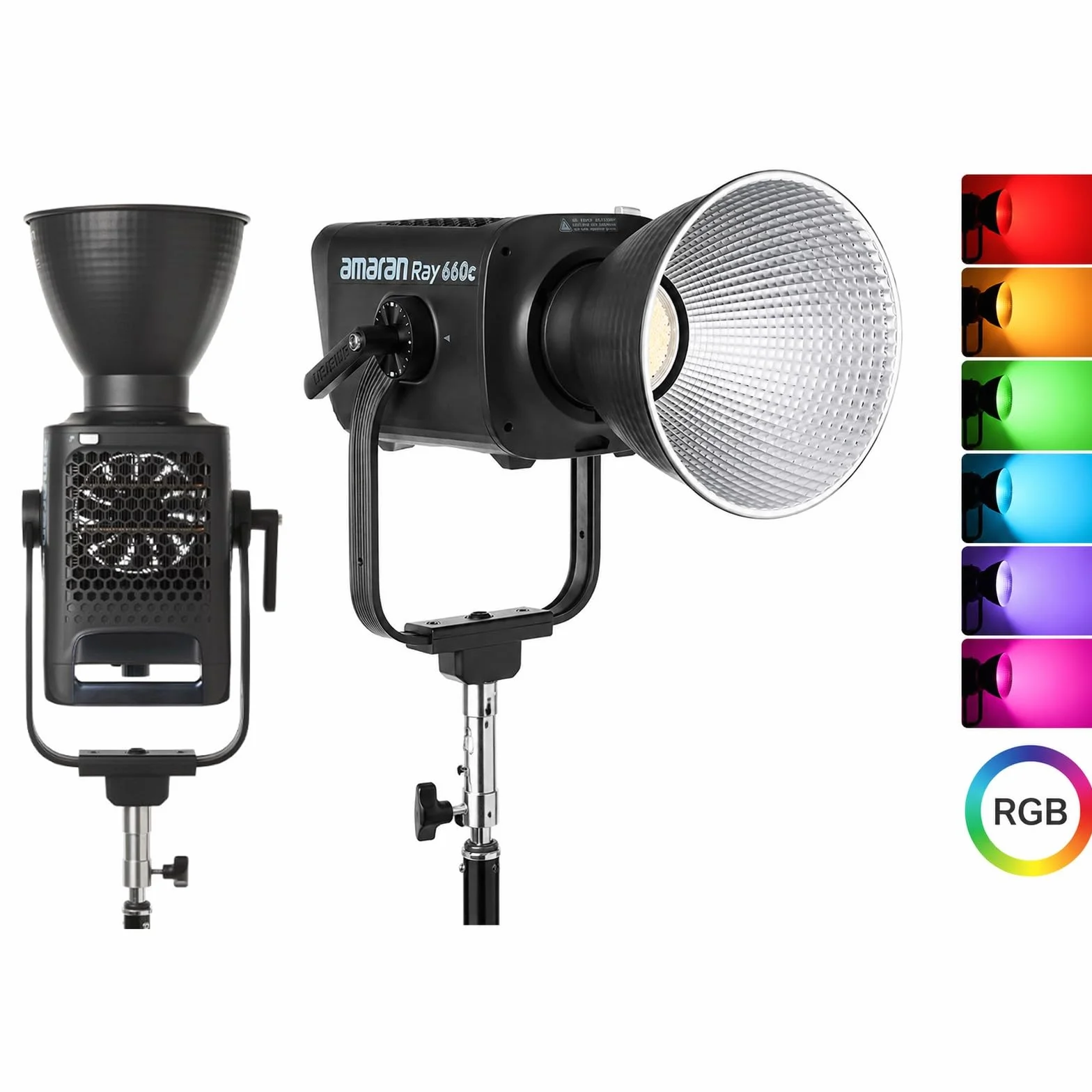Amaran Ray 660c Full Color RGB Video Light, 660 W Bowens Mount Oświetlenie ciągłe wyjście CCT 1800 K-20 000 K, 38 500 luksów przy 1 m Obsługa APP/DMX Control 12 efektów do fotografii