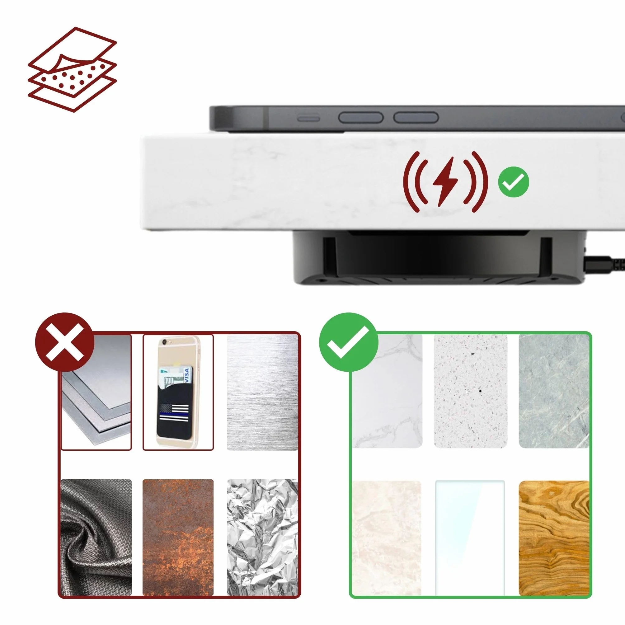 Kalb | DualCharge 10 W bezprzewodowa ładowarka z wyjściem USB 15 W, podstawa do 30 mm, niewidoczna, ładowarka indukcyjna z wentylatorem, zasilacz, kabel 1200 mm