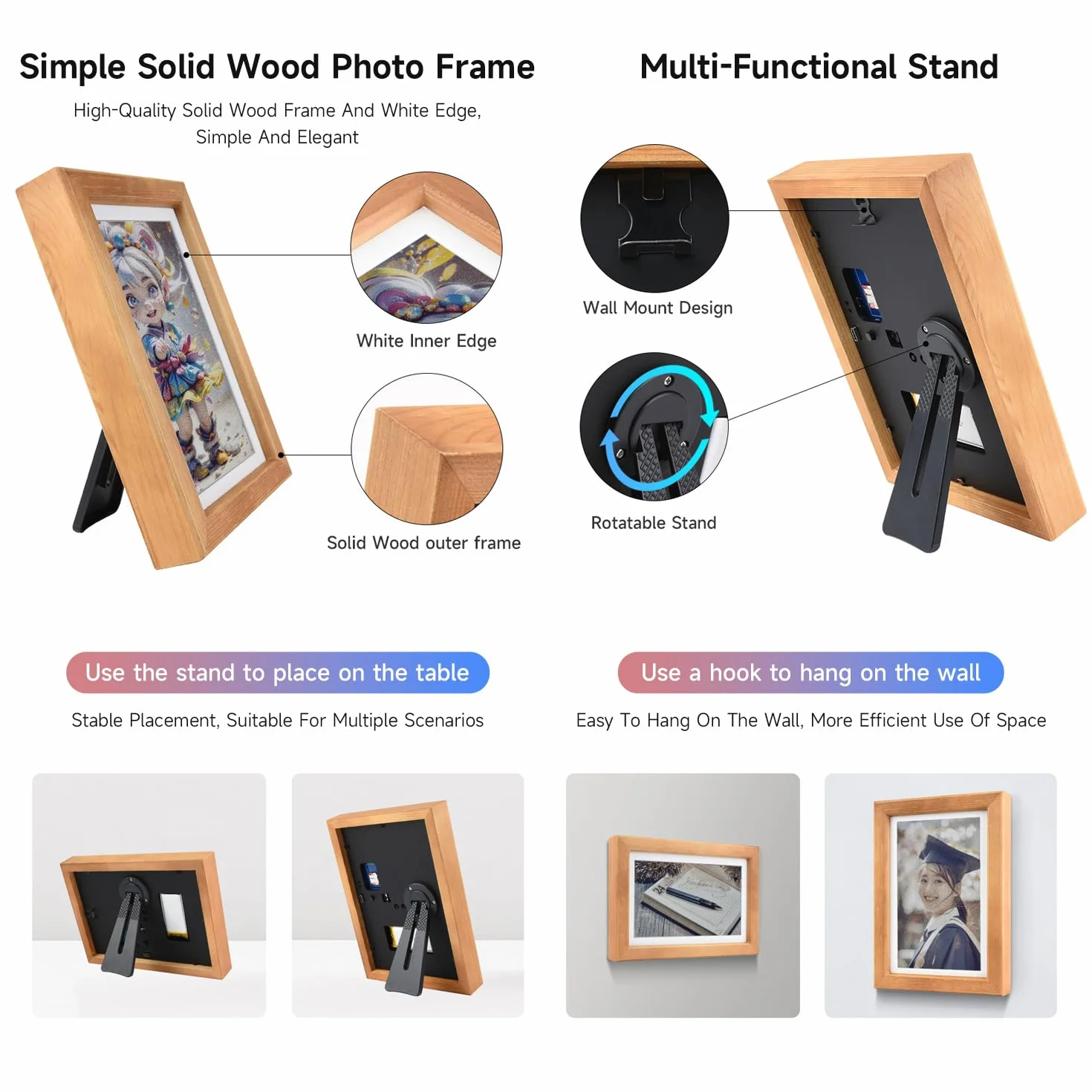 Waveshare 7.3inch E6 Full Color E-Paper With Solid Wood Photo Frame, Ultra-Long Standby, 800 x 480 Resolution(batt NOT Included)