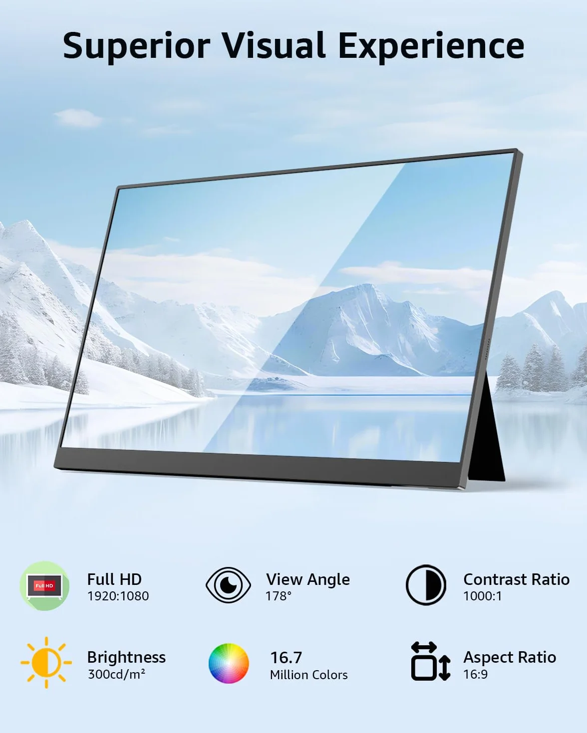 Yodoit Przenośny monitor 39.6 cm 1920 × 1080 FHD, wyświetlacz IPS z podpórką, portem USB typu C i wbudowanymi głośnikami z inteligentną osłoną, kompatybilny z komputerem, laptopem, MacBookiem, Xbox