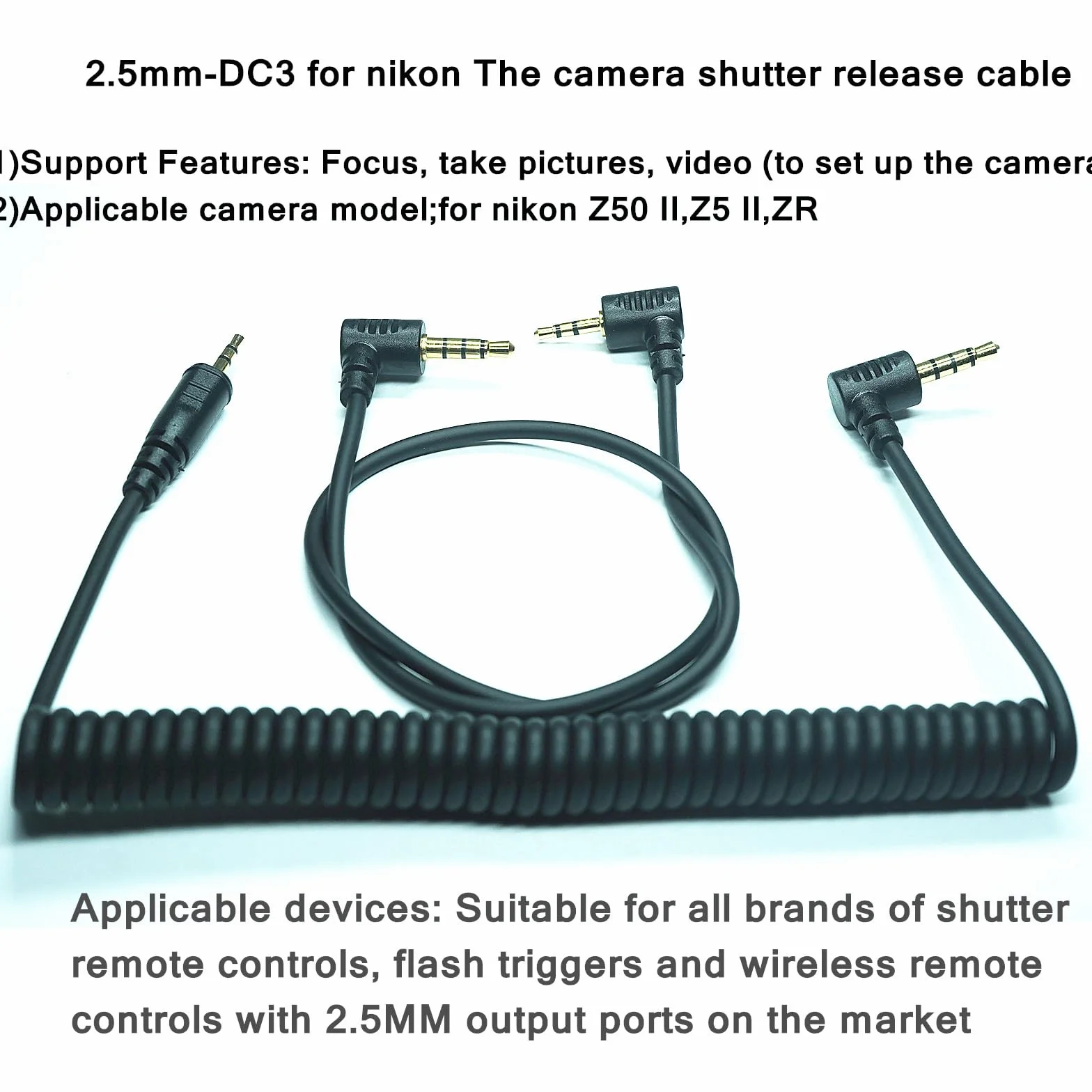 Kabel zwalniający migawkę 2,5 MM-DC3 (MC-DC3) nadaje się do aparatów Nikon Z5II/Z50II/ZR obsługuje połączenie z pilotem zdalnego sterowania aparatem w celu uzyskania ostrości i robienia zdjęć (2,5