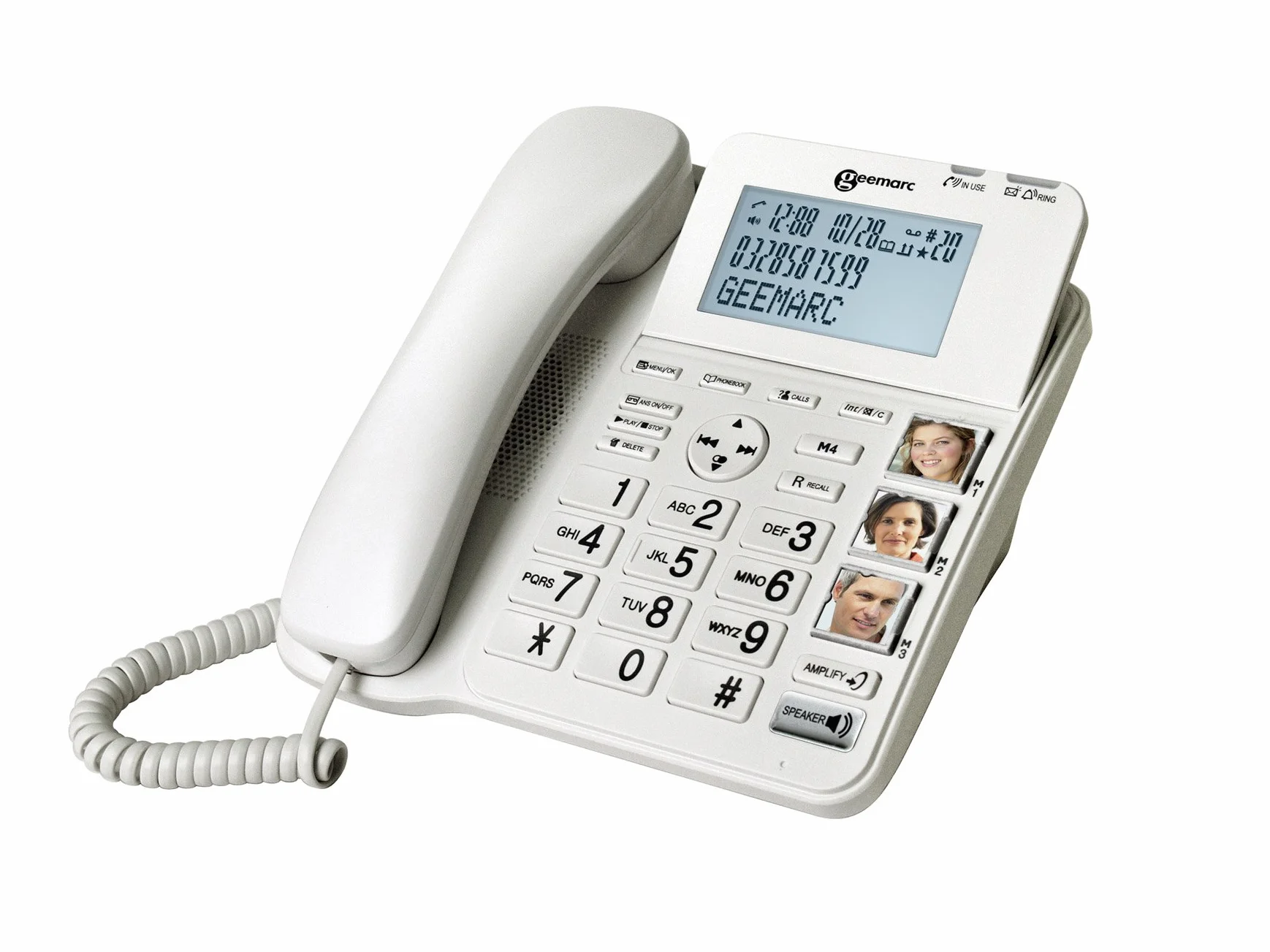 Geemarc Pakiet dla seniorów - wzmocniony telefon stacjonarny i dodatkowe słuchawki z automatyczną sekretarką i dużymi przyciskami do zdjęć seniorów - niski lub średni ubytek słuchu - wersja PL