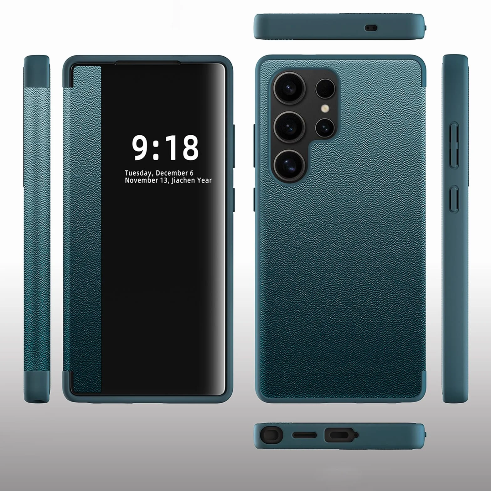 Etui z klapką do Samsung Galaxy S25 Ultra/S25 Plus/S25, HD, przezroczyste okienko, etui na telefon, wąskie, biznesowe, skórzane, odporne na wstrząsy, niebieskie, S25