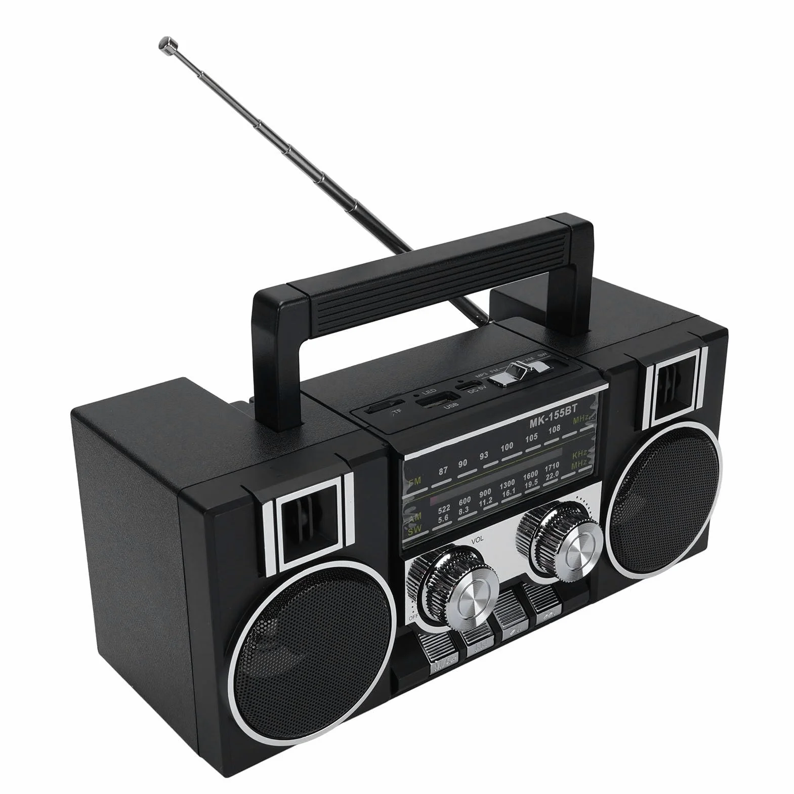 Przenośne AM FM SW Radio, Radio Zasilane baterią z Głośnikiem Bluetooth, Granie Karty Pamięci/USB dla Seniorów (BLACK)