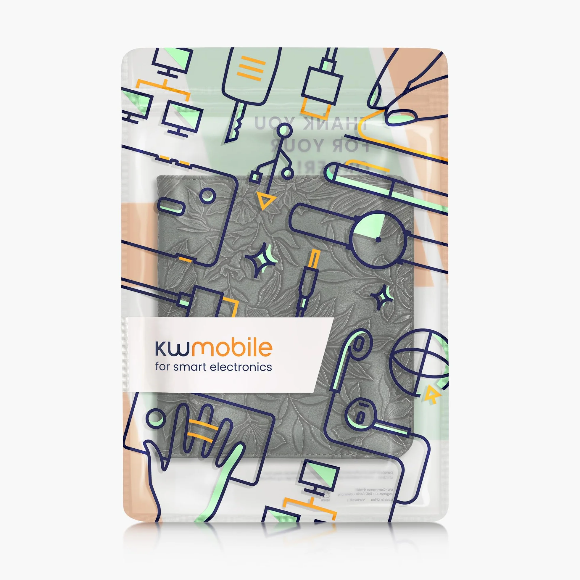 kwmobile Etui kompatybilne z Kobo Libra Colour - pokrowiec PU z paskiem - tłoczone kwiaty zielone
