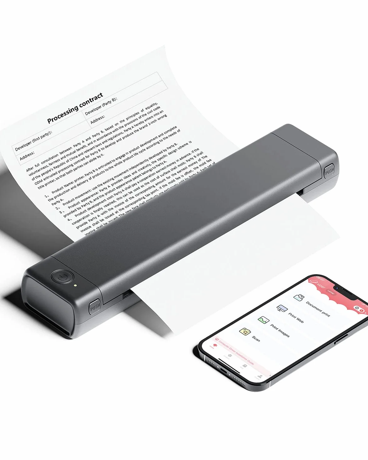 Phomemo Przenośna drukarka M08F Bluetooth, drukarka A4, obsługuje papier termiczny 210 x 297 mm, bezprzewodowa drukarka podróżna bez tuszu, kompatybilna z systemem Android i iOS, do podróży i laptopa