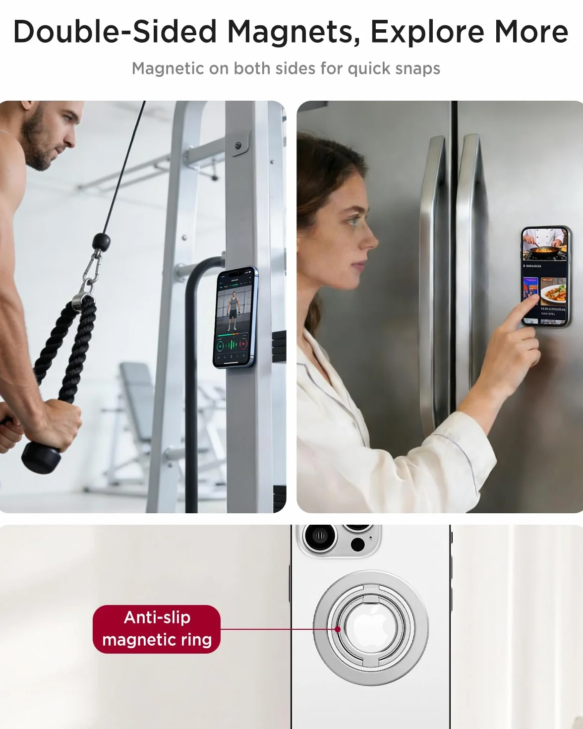 Miimall Mag-safe pierścień kompatybilny z iPhone 17/16/15/Pro Max/Pro, dwustronny magnetyczny pierścień, wytrzymały stojak ze stopu cynku, trwały bezpieczny pierścień Mag do iPhone'a 17 16 15 14 13 12