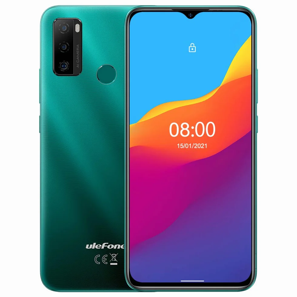 Ulefone Smartfon z systemem Android 11 bez umowy, Note 10, telefon komórkowy, Dual-SIM + dedykowany SD, akumulator 5500 mAh (ładowanie OTG), 32 GB ROM, ekran kropli wody 6,52", odcisk palca +