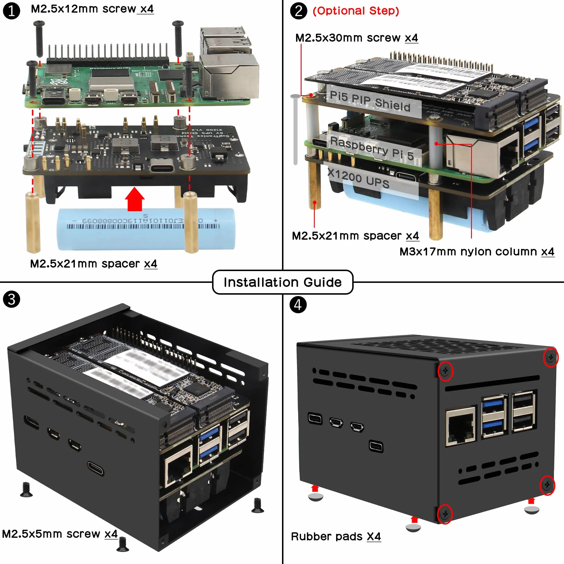 Geekworm X1200-C1 metalowa obudowa do Raspberry Pi 5 & X1200 UPS Shield