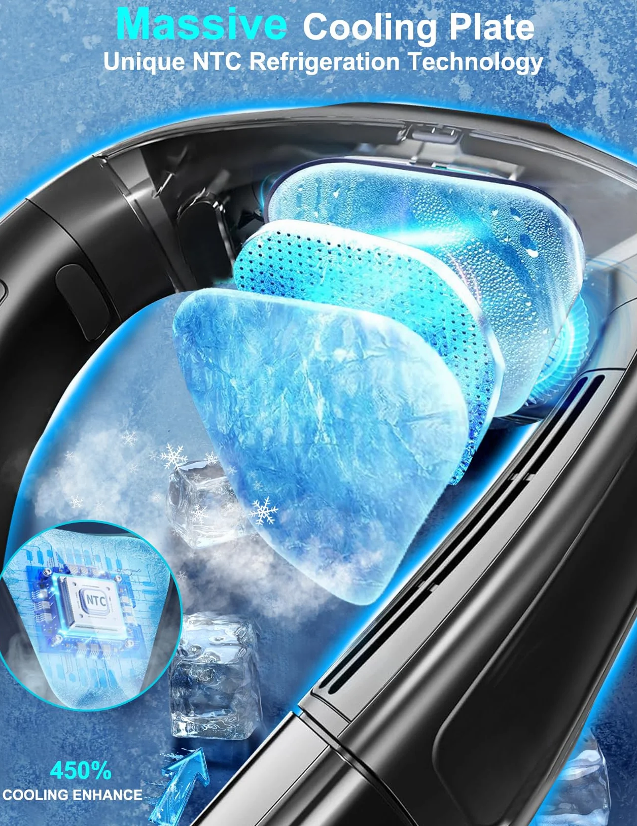 Przenośny wentylator na kark z dużą płytą chłodzącą, cichy klimatyzator, 6000 mAh, ładowany przez USB