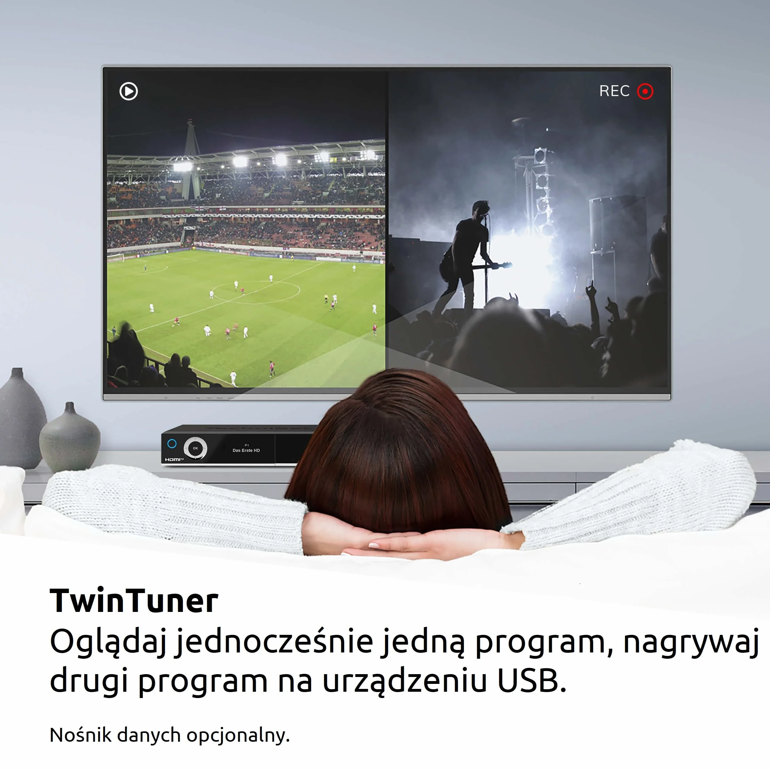TechniSat DIGIPLUS UHD S2-4K Sat Odbiornik z alfanumerycznym wyświetlaczem i Twin Tunerem (DVB-S/DVB-S2, HEVC, H.265, sterowanie aplikacją, funkcja nagrywania PVR, WLAN, LAN, CI+, USB, OLED) czarny