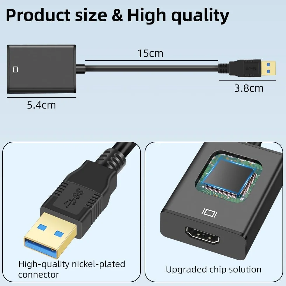 AXFEE Adapter USB na HDMI, 1080P Full HD USB 3.0/2.0 na HDMI, wiele wyświetlaczy, kompatybilny z Windows 10/8.1/8/7, monitorem, projektorem, HDTV, laptopem