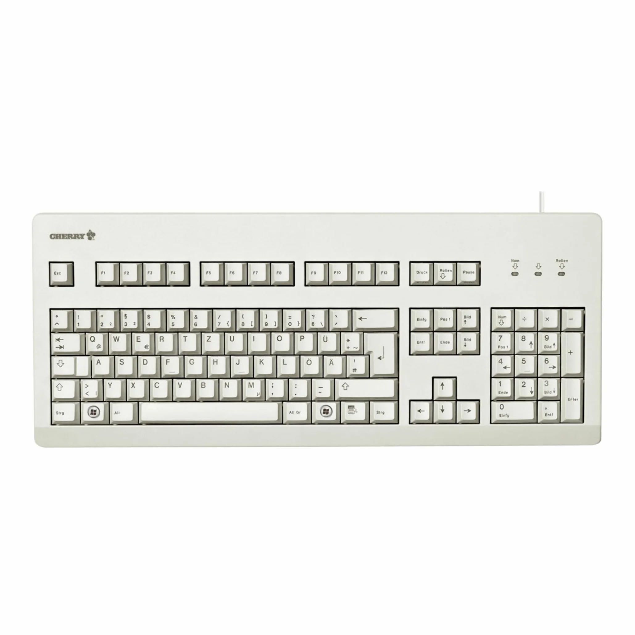 CHERRY G80-3000, niemiecki układ klawiatury, klawiatura QWERTZ, klawiatura przewodowa, klawiatura mechaniczna, CHERRY MX BLUE SWITCHES, jasnoszara
