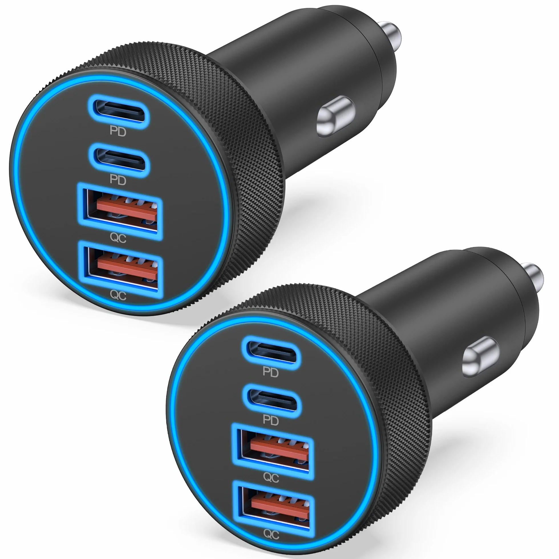 [2-pak] Ładowarka samochodowa USB C, 4 w 1 90 W szybkie ładowanie 4-portowe podwójne 45 W USBC i USB A ładowarka samochodowa Cargador Carro zapalniczka adapter do iPhone 16e 16 15 14 13 12 Pro Max