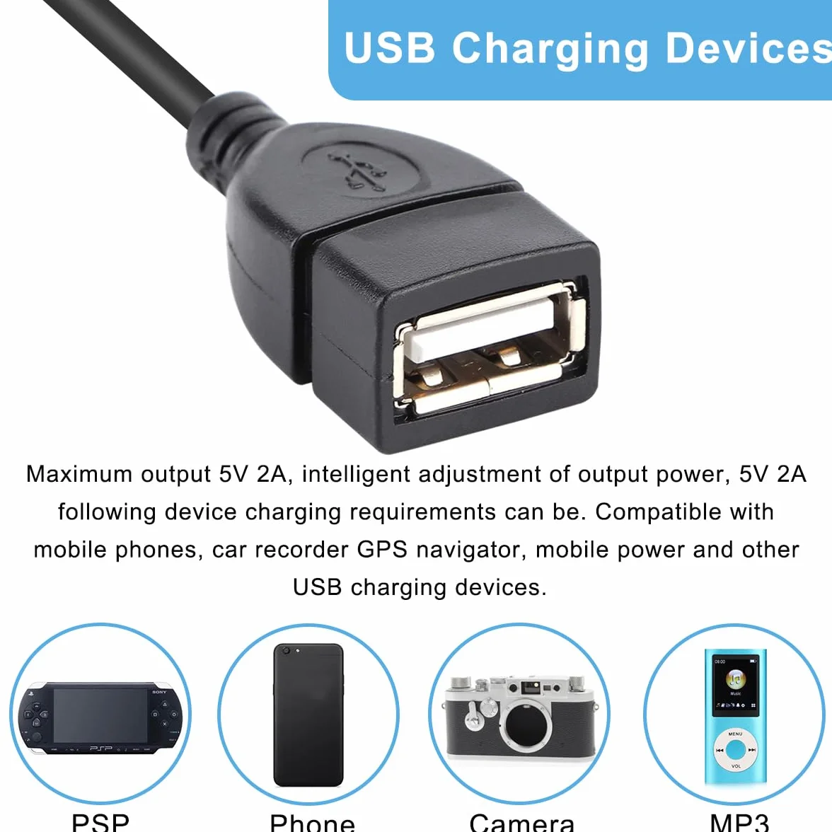 Adapter kabla zasilającego OBD-na USB, 16-biegunowy OBD2-wtyk do gniazda USB, kabel do ładowania, OBD2-do-5V 2A, złącze USB 12 V, 24 V, 36 V na 5 V, 2 A z przyciskiem przełączania, do kamery