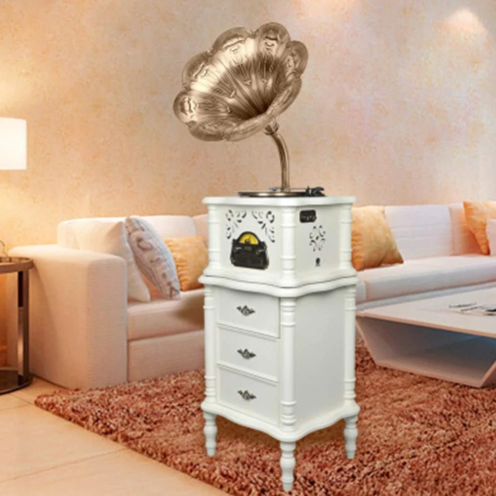 Doskonały gramofon retro, odtwarzacz Bluetooth, odtwarzacz CD, port USB, głośniki stereo, do pokoju w akademiku, biały, 46 * 43 * 172 cm