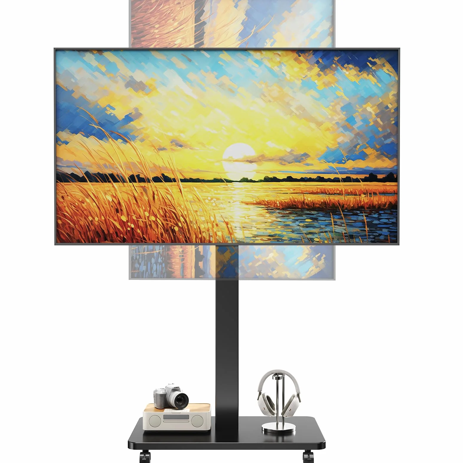 Wózek na kółkach do telewizorów plazmowych LCD LED OLED, z regulacją wysokości, stojący wózek pod telewizor z obrotem panelu o 90°, mobilny stojak na telewizor na kółkach, nośność 30 kg, maks. VESA