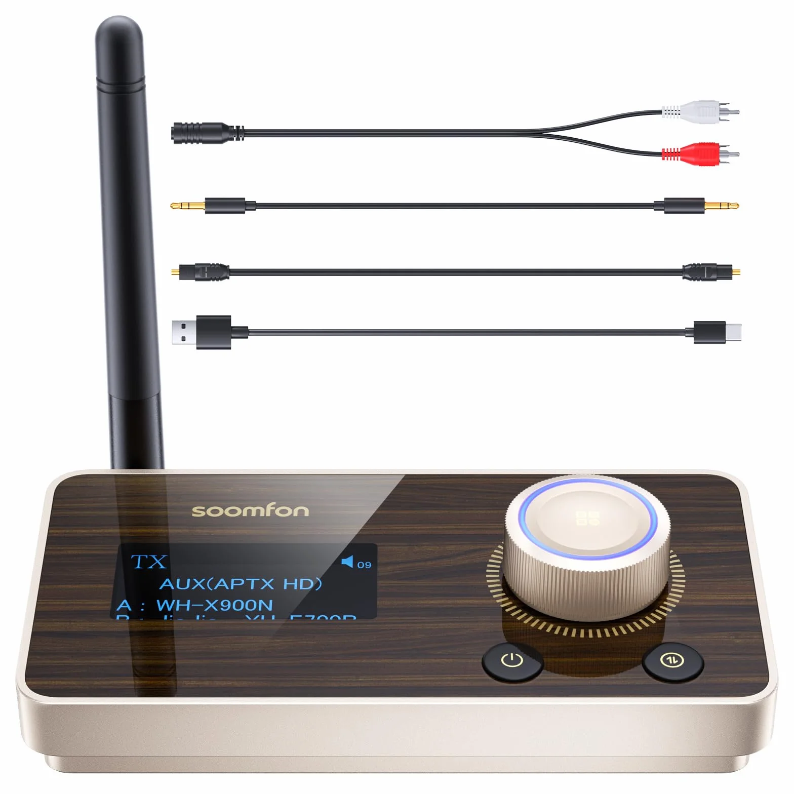 Odbiornik 3 w 1 Nadajnik Bluetooth 5.2 z wyświetlaczem - adapter Bluetooth HiFi aptX HD Nadajnik Bluetooth o niskim opóźnieniu do 2 słuchawek, telewizora/stereo, regulacji głośności i długości 100
