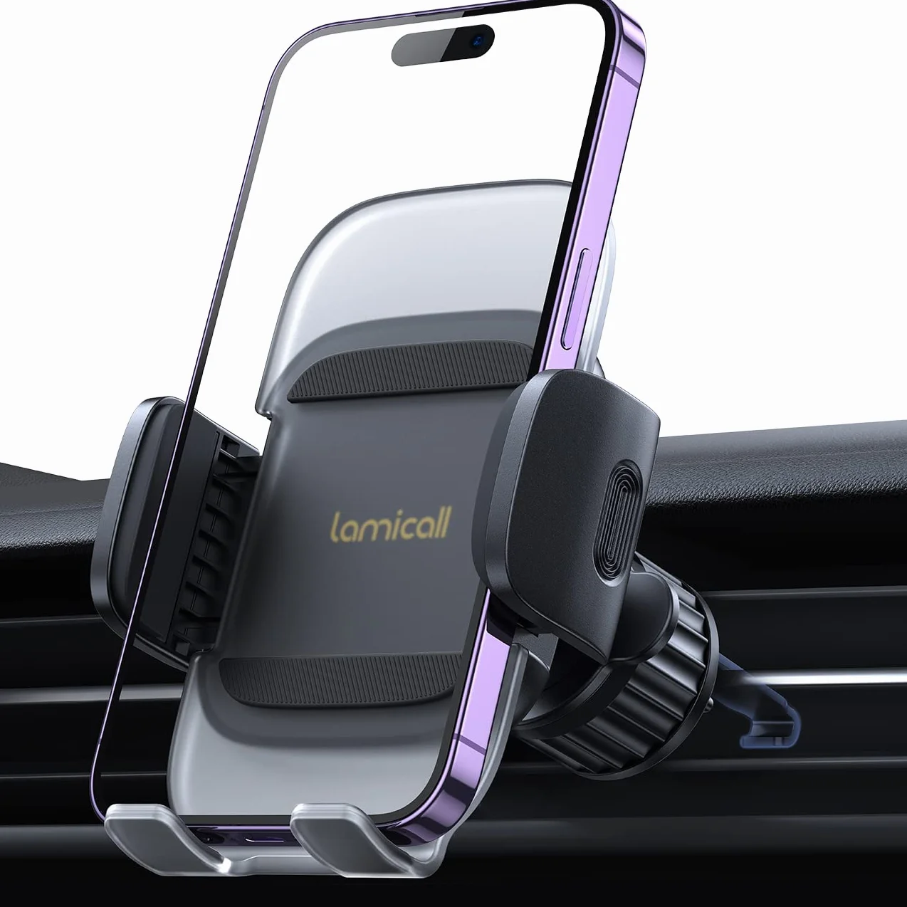 Lamicall Uchwyt telefonu samochodowego - [2025 Sprężynowy klip]Szybkościowy uchwyt samochodowy dla telefonu z metalowym hakiem,Uniwersalna podstawka wentylacyjna dla iPhone 16 15 14 13 Serie,4-7 cali