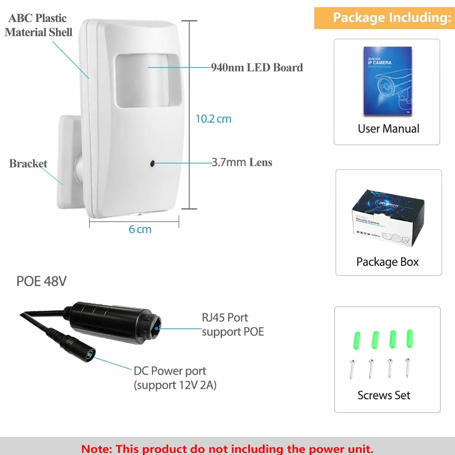 5 MP PIR POE IP mała kamera CCTV, obiektyw 3,7 mm, 940 nm, niewidoczne diody LED, widoczność w nocy, P2P PIR kamera wideo H.265 (IPIR-M-P-HS, biała)