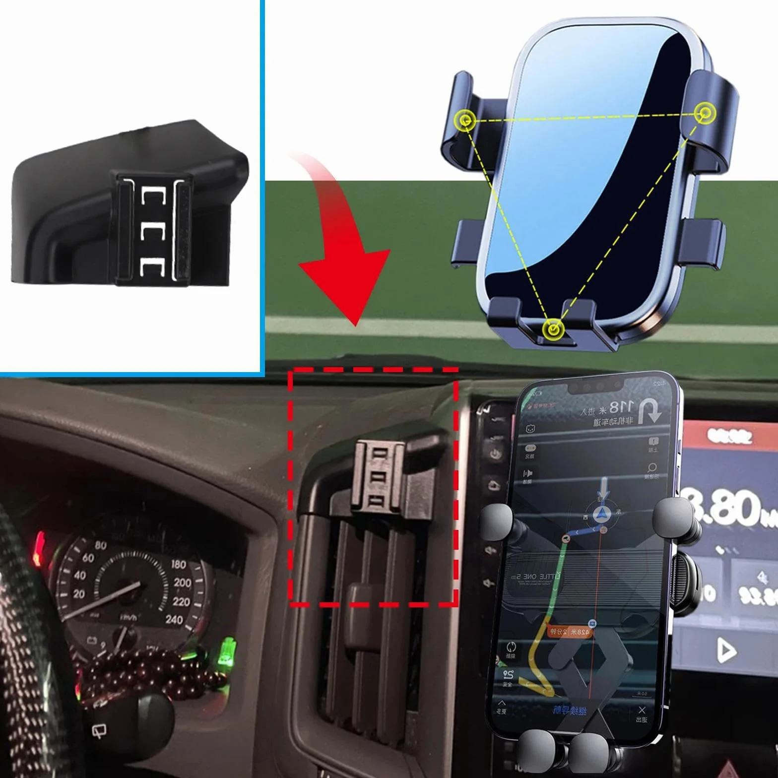 Uchwyt Samochodowy na Telefon dla Toyota Land Cruiser LC200 2016-2021, uchwyt samochodowy na telefon komórkowy, stojak na nawigację GPS (podstawa i uchwyt 9)