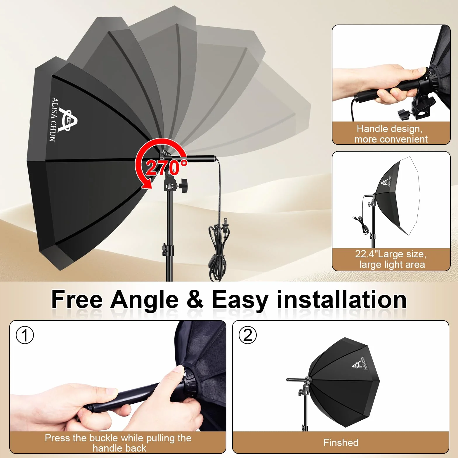 Softbox zestaw oświetleniowy do fotografii, 56 x 55 cm, zestaw oświetleniowy z podwójnymi żarówkami LED 85 W 3000-7500 K, sprzęt do studia fotograficznego, oświetlenie podcastów, nagrywanie