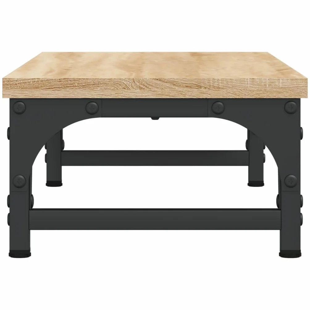 Hothingwell Uchwyt na monitor dębowy sonoma 55 x 23 x 14 cm, wykonany z drewna inżynierskiego, ergonomiczna konstrukcja z schowkiem pod ekranem na klawiaturę i akcesoria, antypoślizgowe regulowane