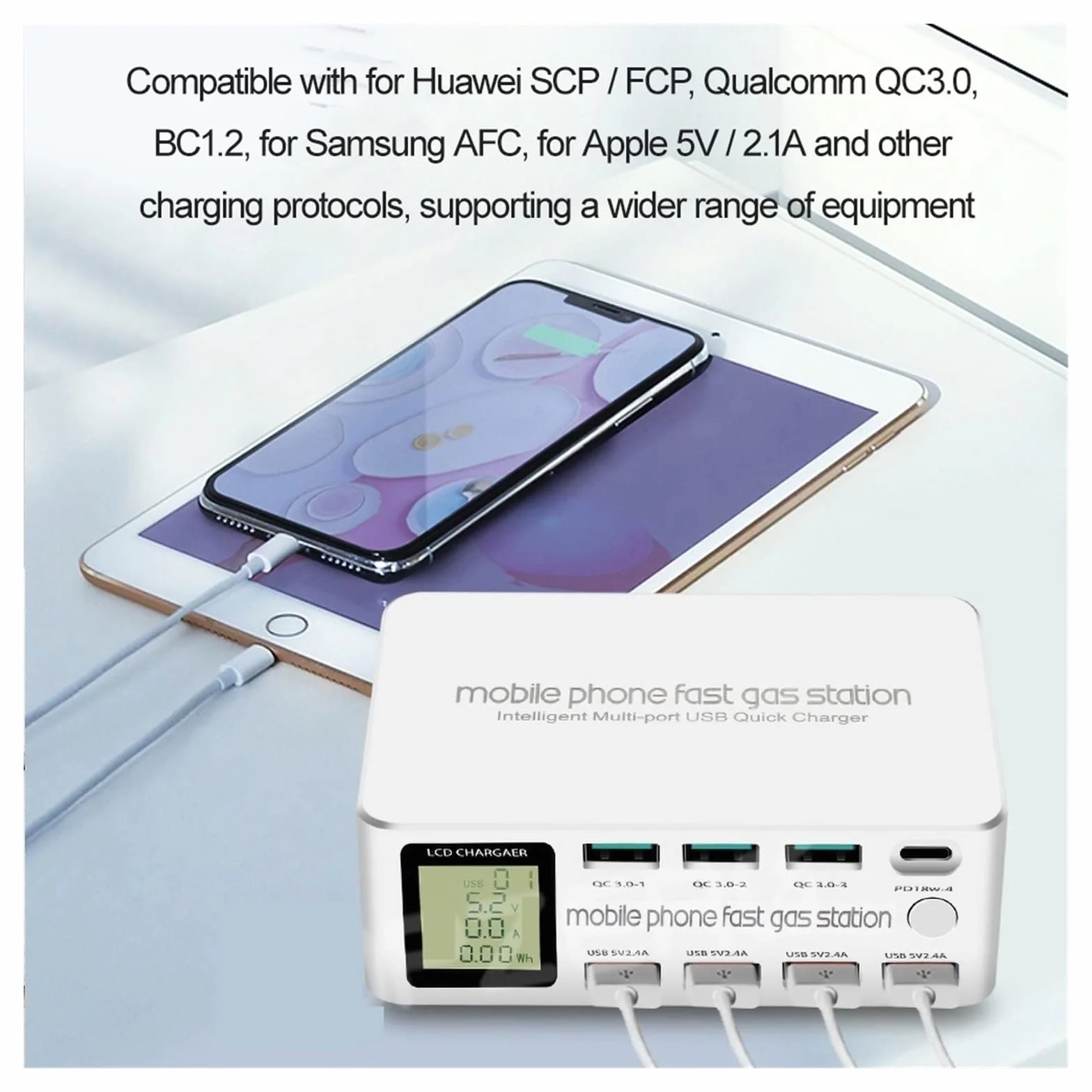 Inteligentna ładowarka USB 8 portów 100W szybkie ładowanie 3.0 PD 3.0 adapter szybkiego ładowania LCD stacja ładująca z wieloma USB do telefonu komórkowego Przenośny