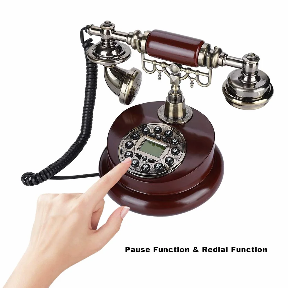 Telefon stacjonarny w stylu retro, vintage, przewodowy telefon stacjonarny, przewód z zasilaniem, biuro hotelowe, Home Desktop, telefon przewodowy, z antypoślizgową matą,