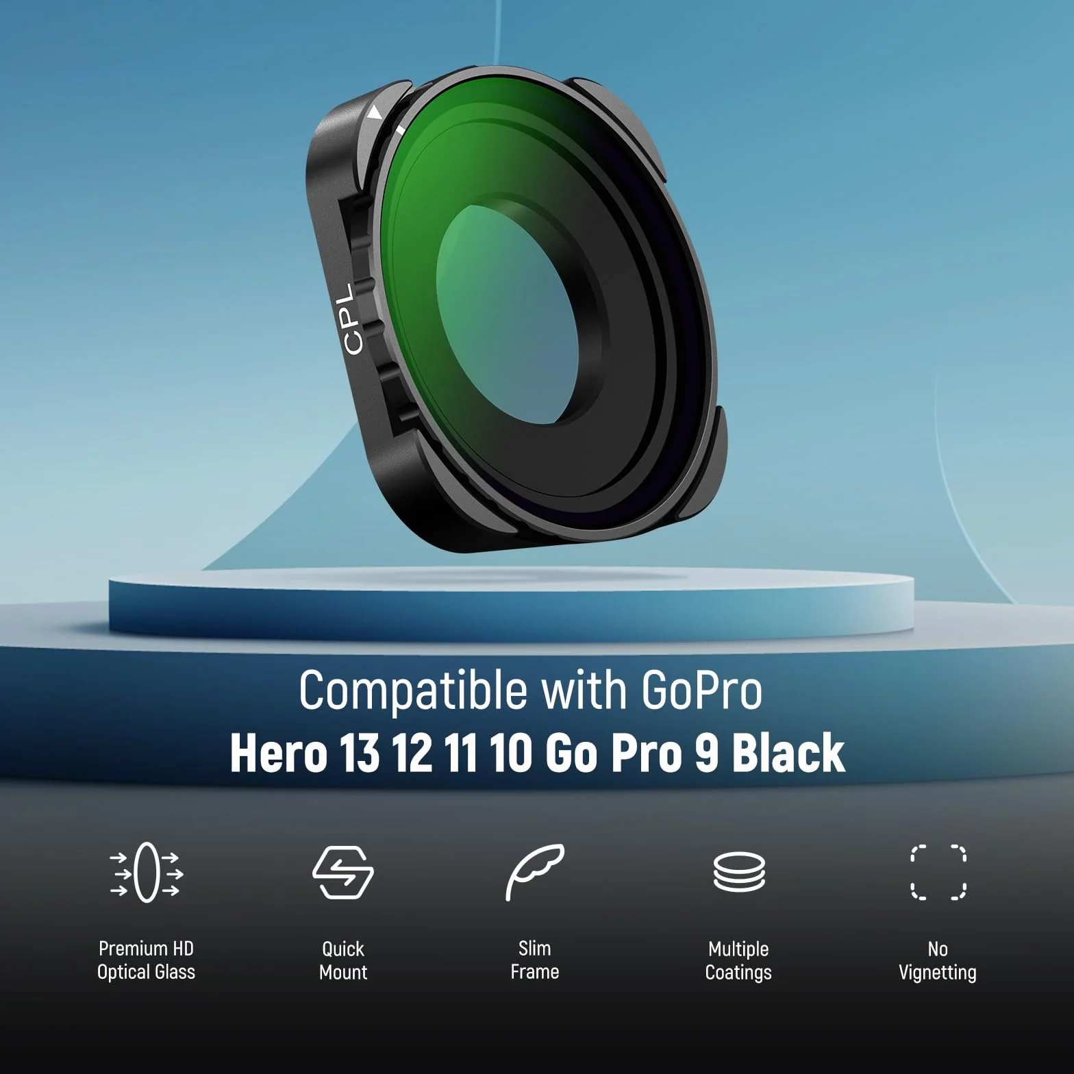 Neewer Obrotowy filtr CPL do Hero 13, wielowarstwowa kamera HD ze szkła optycznego, regulowany okrągły filtr polaryzacyjny, kompatybilny z GoPro Hero 13, 12, 11, 10, 9, FL-GP23