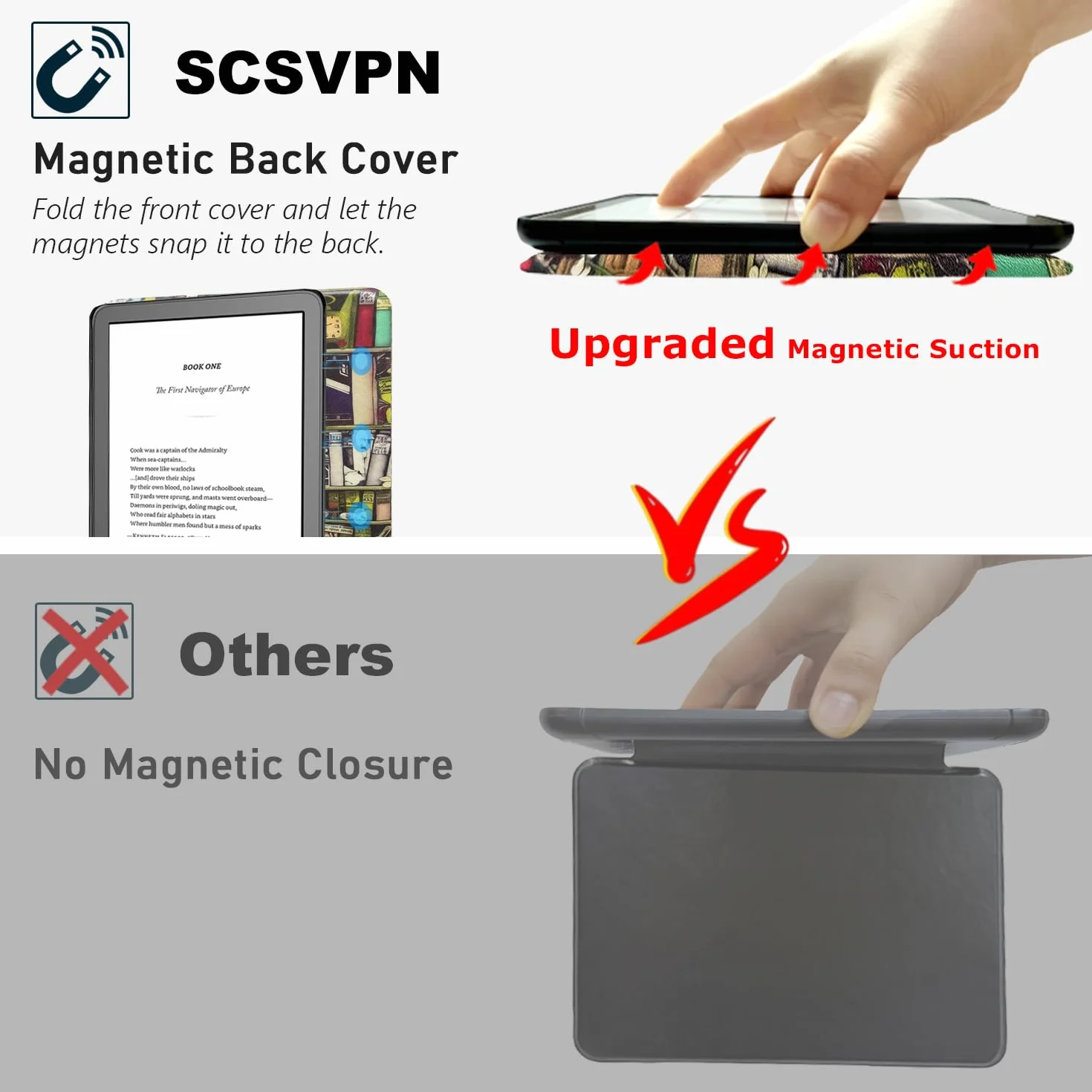 SCSVPN Dwustronne magnetyczne etui do Kindle 11. generacji 2022/2024, lekkie, wysokiej jakości skóra PU, twarda tylna obudowa z paskiem na rękę, automatyczne uśpienia/budzenie, do czytnika e-booków