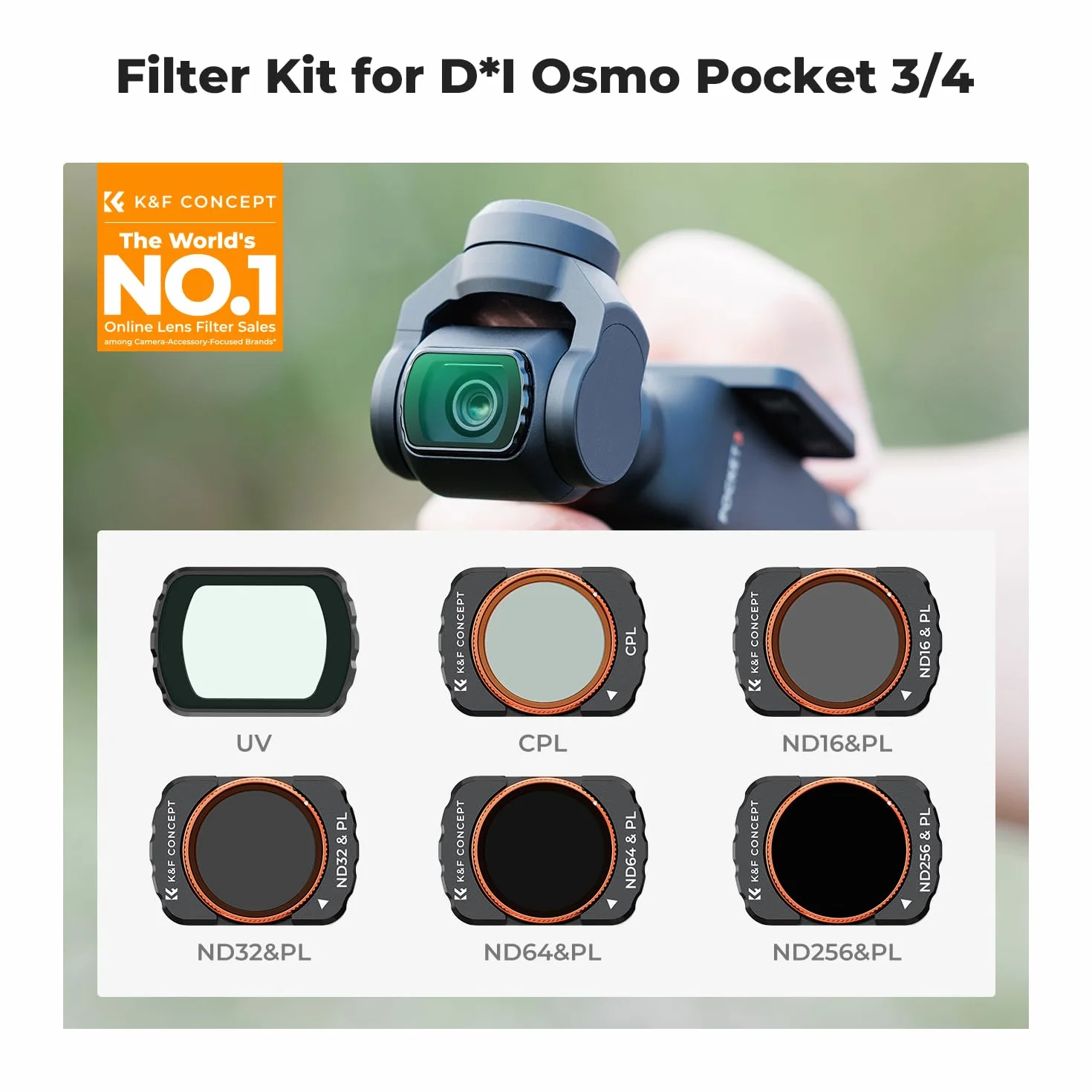 K&F Concept 6-pak filtrów magnetycznych do Pocket 3- UV, CPL, ND16/PL, ND32/PL, ND64/PL, ND256/PL - ochrona obiektywu polaryzacyjna ND, 28-warstwowa powłoka szkło optyczne