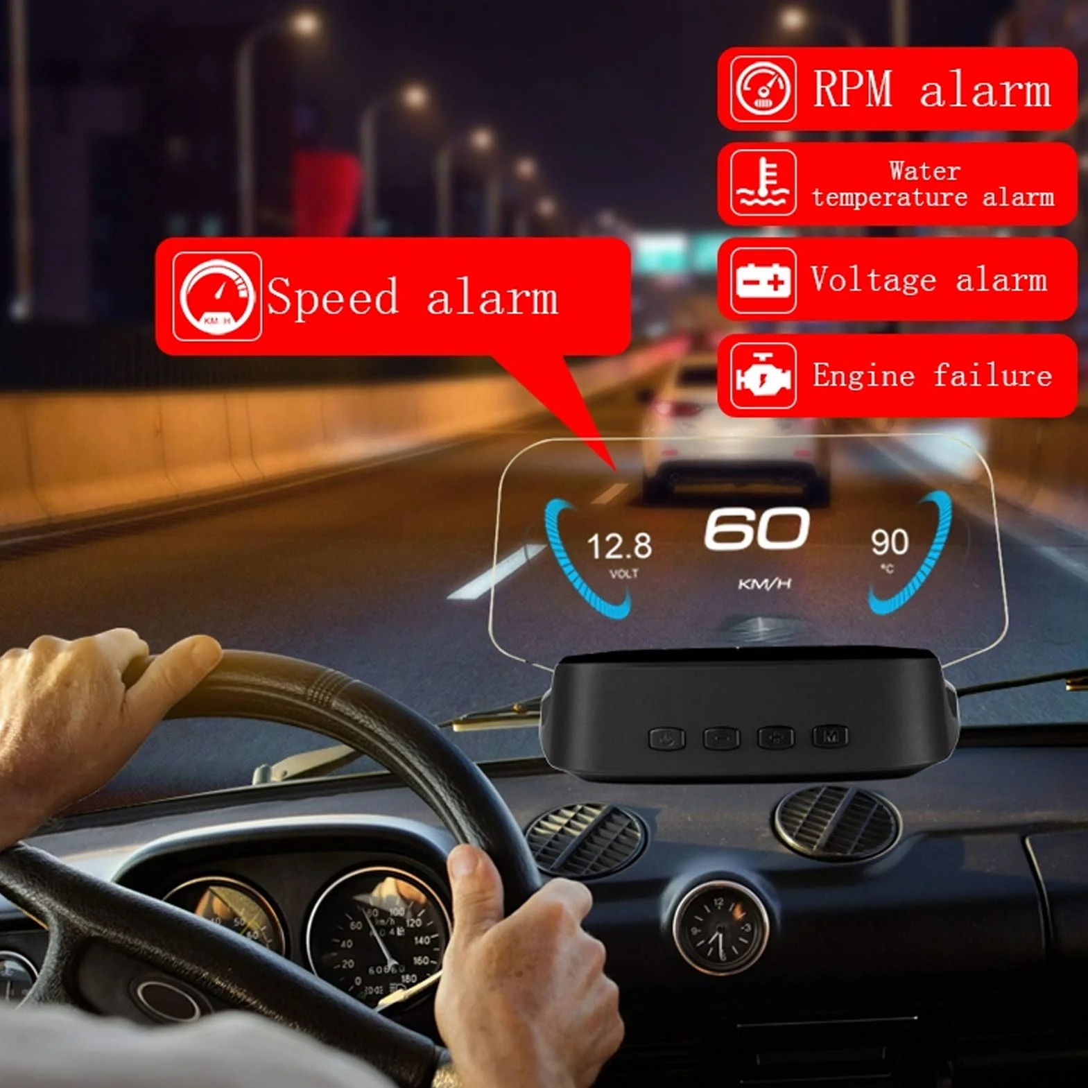 Wyświetlacz Head Up, Fydun Auto OBD2 + System nawigacji System HUD Wyświetlacz Head-Up Cyfrowy projektor prędkości samochodu Uniwersalny wielofunkcyjny