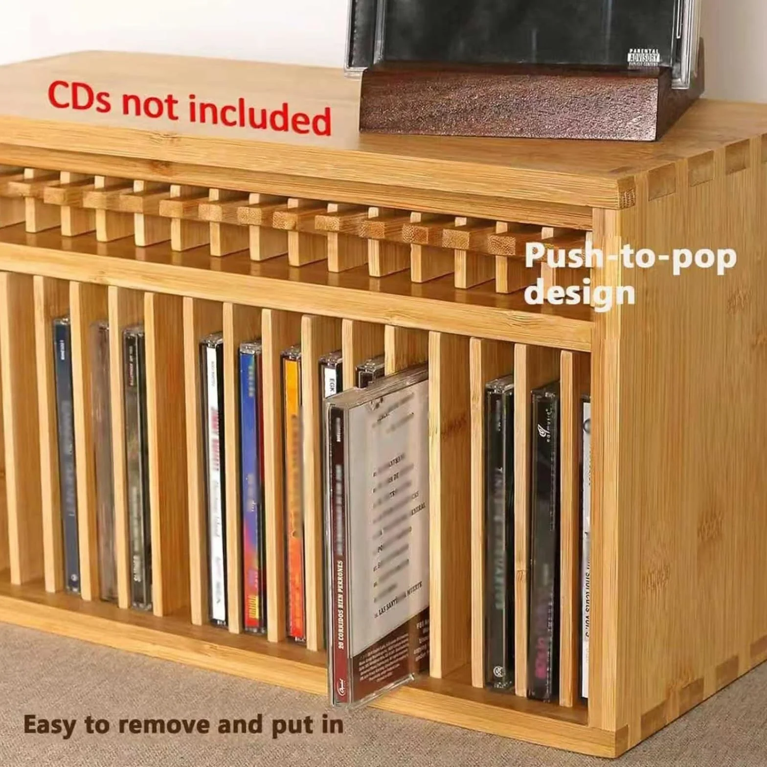 Drewniany stojak do przechowywania płyt CD, 19 gniazd, szafka na płyty DVD, pomieści etui na płyty CD, organizer vintage do domowego biura, pokoju muzycznego