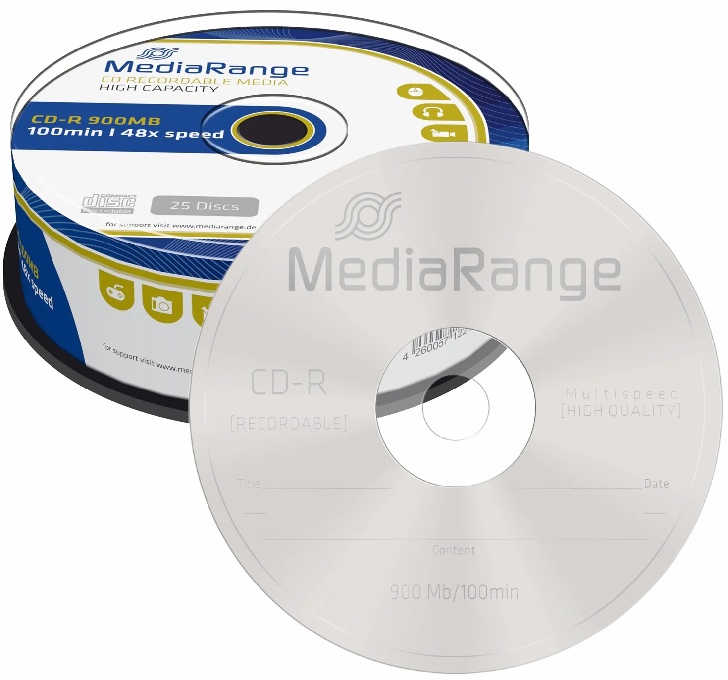 MediaRange CD-R 900 MB|100 min 48-krotna prędkość zapisu, pudełko na ciasto 25 szt