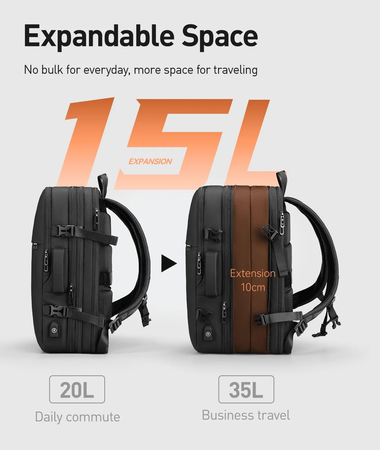 Mark Ryden Plecak podróżny 23 l/40 l, lekka torba weekendowa jako bagaż podręczny, z portem ładowania USB, pasuje do laptopa 17,3