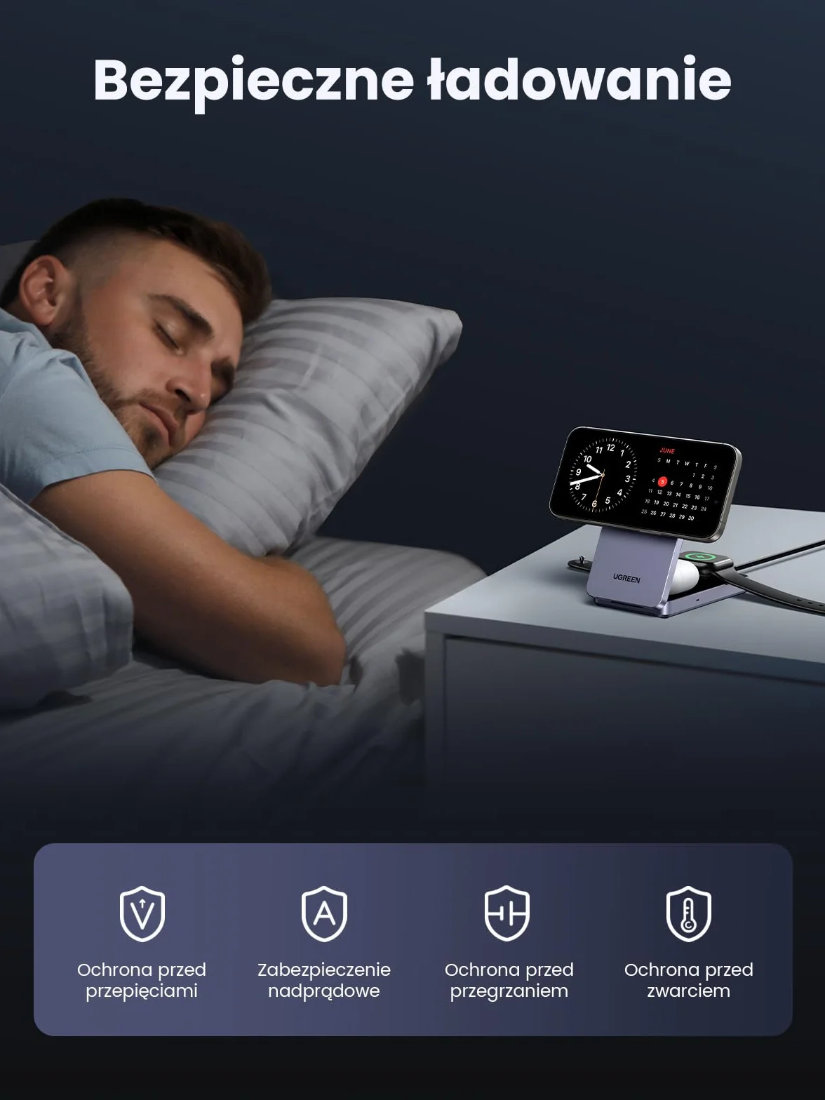 UGREEN MagFlow Qi2 15 W 3-w-1 składana stacja ładująca z MagSafe | Certyfikowana, z iPhone'ami 17-12, AirPodsami, smartwatchami, składaną magnetyczną podstawką z ładowarką 30 W i kablem