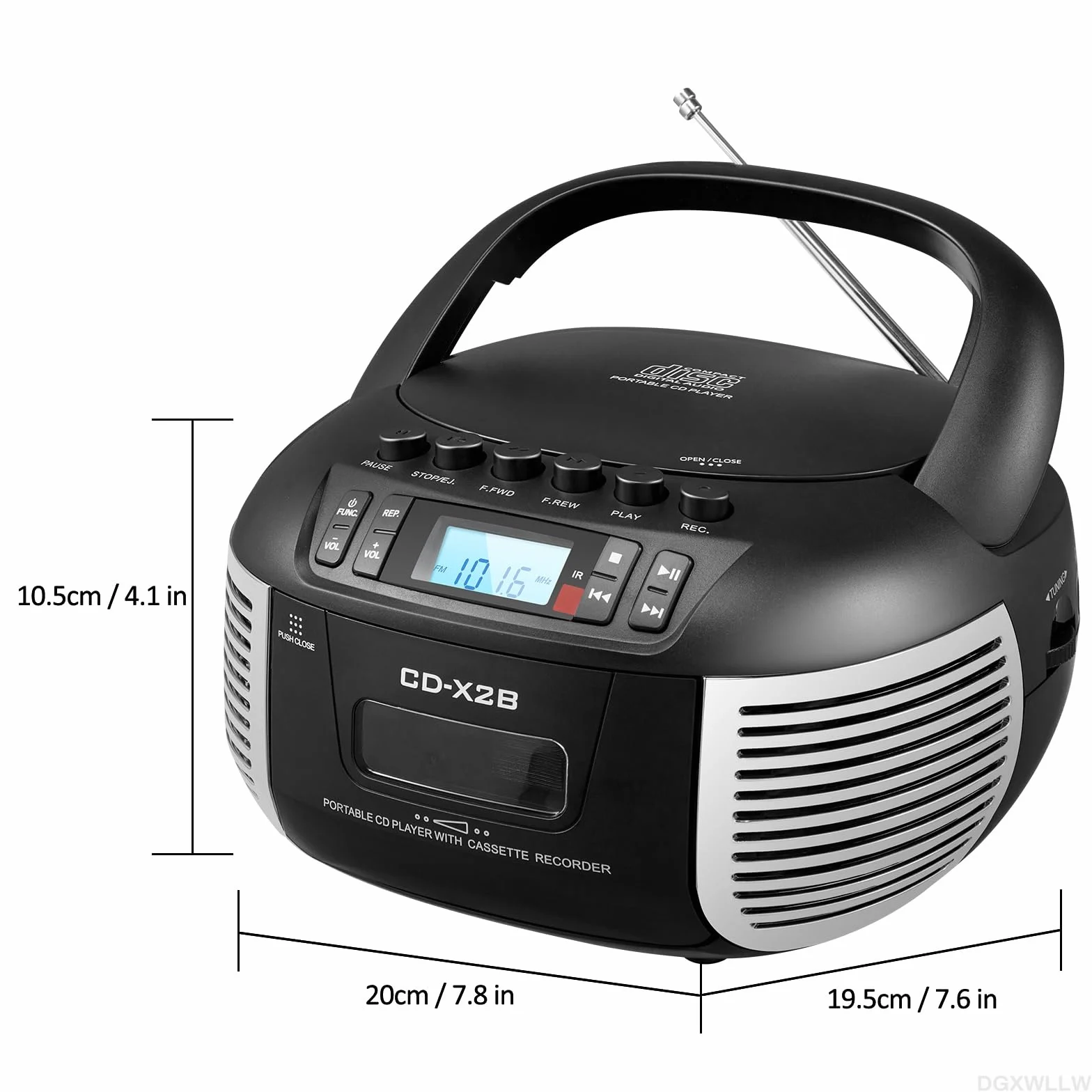 Zestaw odtwarzaczy CD i kasetowych, odtwarzacz CD Boombox z radiem FM/Bluetooth/AUX/USB/nagrywanie taśmy, pilot zdalnego sterowania, gniazdo słuchawkowe, wyświetlacz LCD, podwójny dźwięk