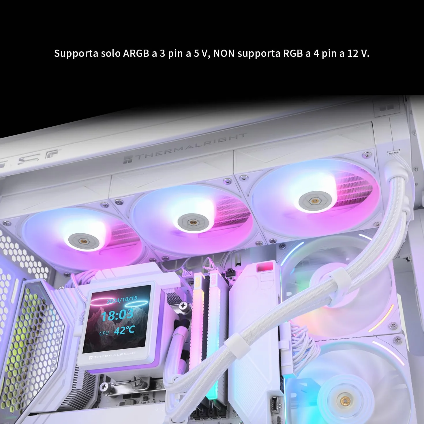 TR Grand Vision 360 ARGB biały CPU AIO Cooler, PC 360 system chłodzenia wodą, wyświetlacz IPS LCD o rozdzielczości 480 x 480 i 3,4 cala, do AM4/AM5 i Intel LGA1700/1851, wysoka pompa