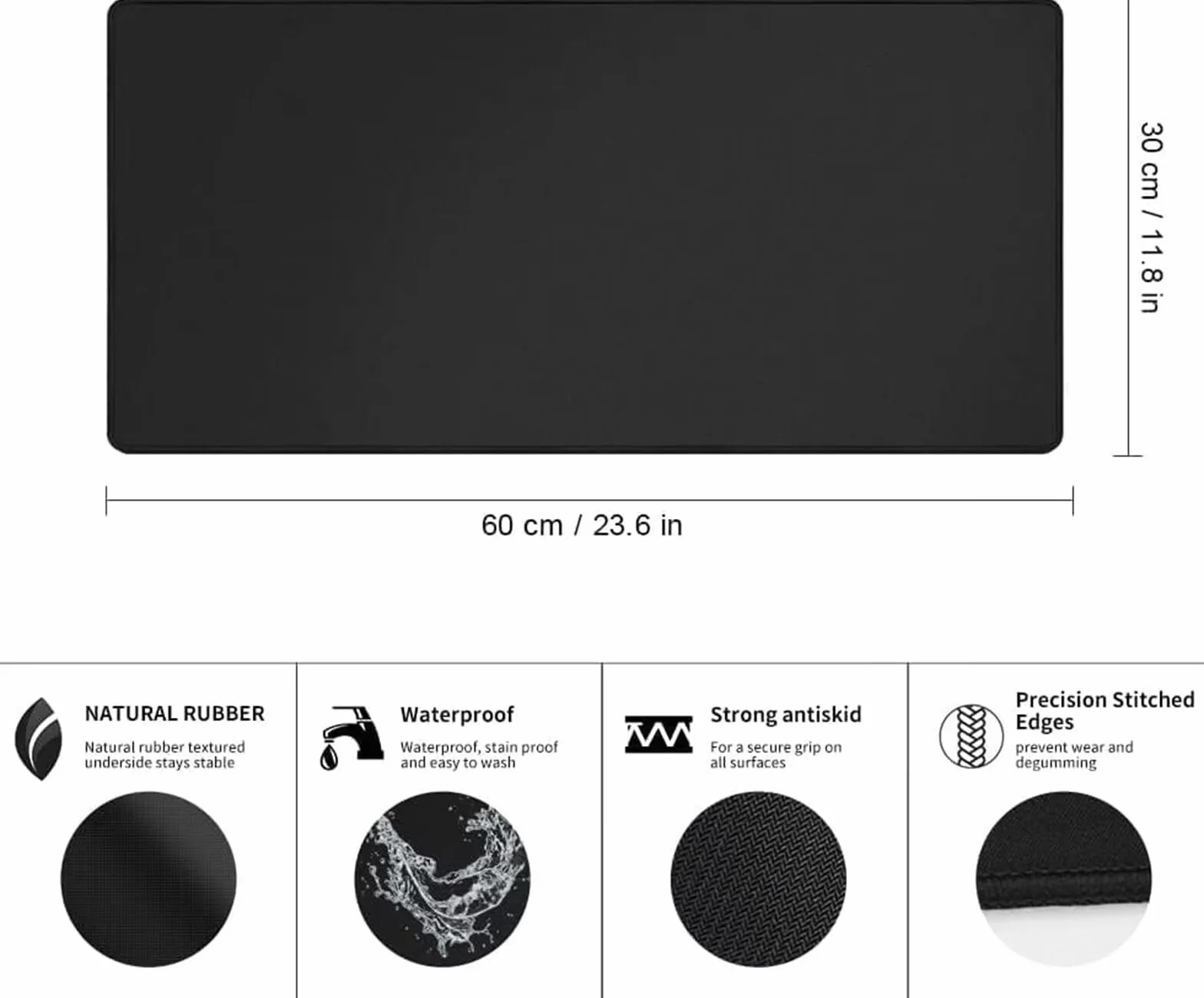 Podkładka pod mysz, czarna geometria, 1200 x 600 mm, szeroka, wysuwana podkładka pod mysz z krawędziami, antypoślizgowa gumowa podstawa, podkładka pod mysz do gier dla graczy