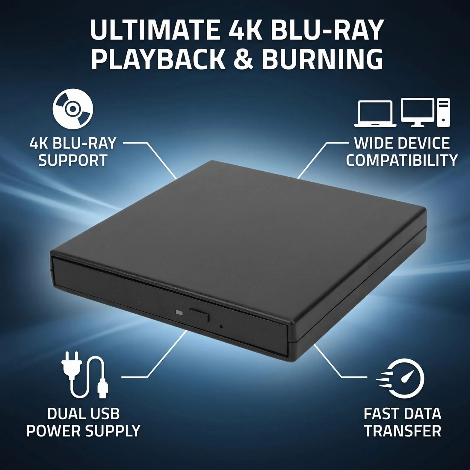 PUSOKEI Odtwarzacz Zewnętrznych Napędów Blu Ray 4K USB, Kompatybilny z Odczytem/zapisem (SILVER)