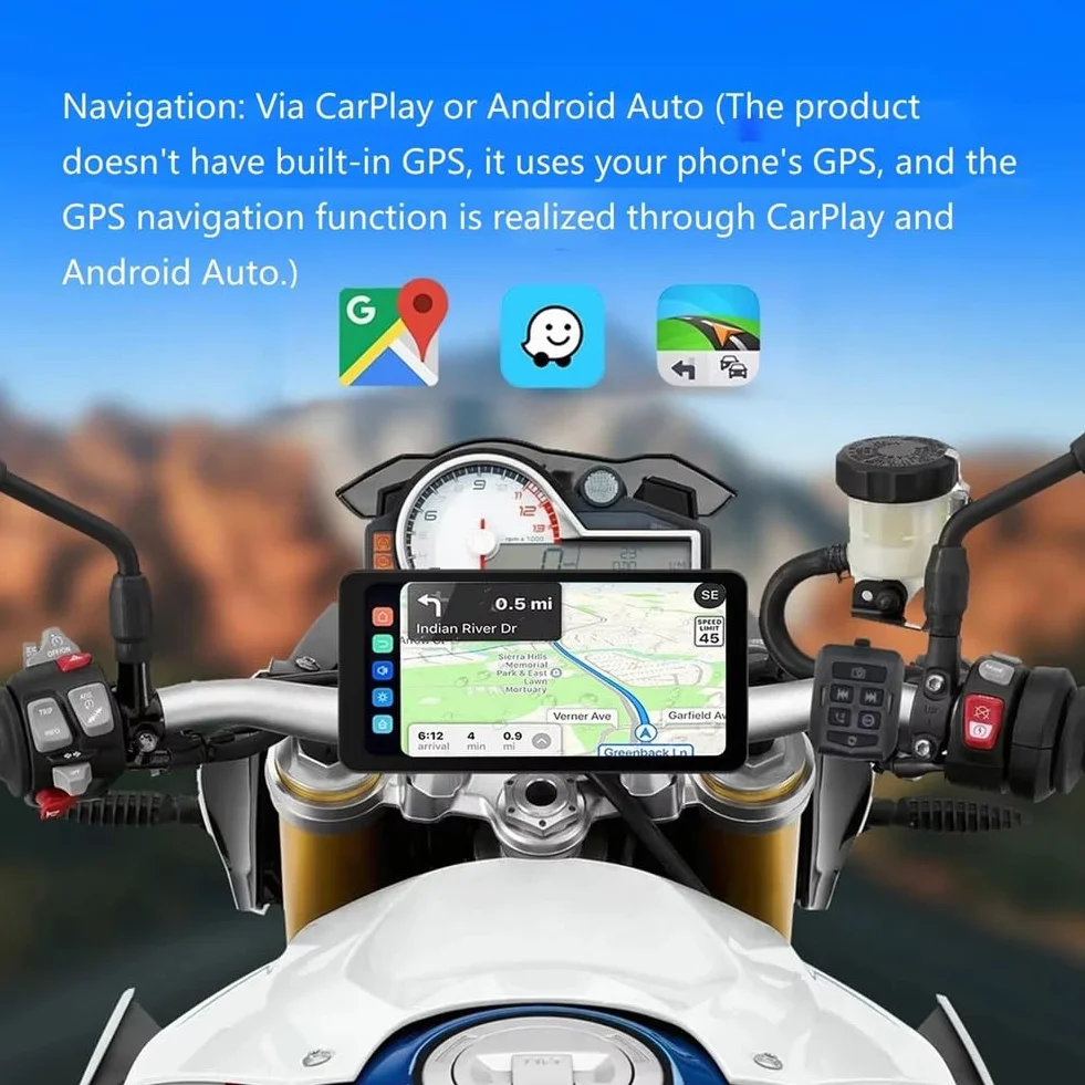 6,25 rejestrator motocyklowy, bezprzewodowy CarPlay do systemu Android, nawigacji GPS, Bluetooth, wodoszczelny ekran dotykowy