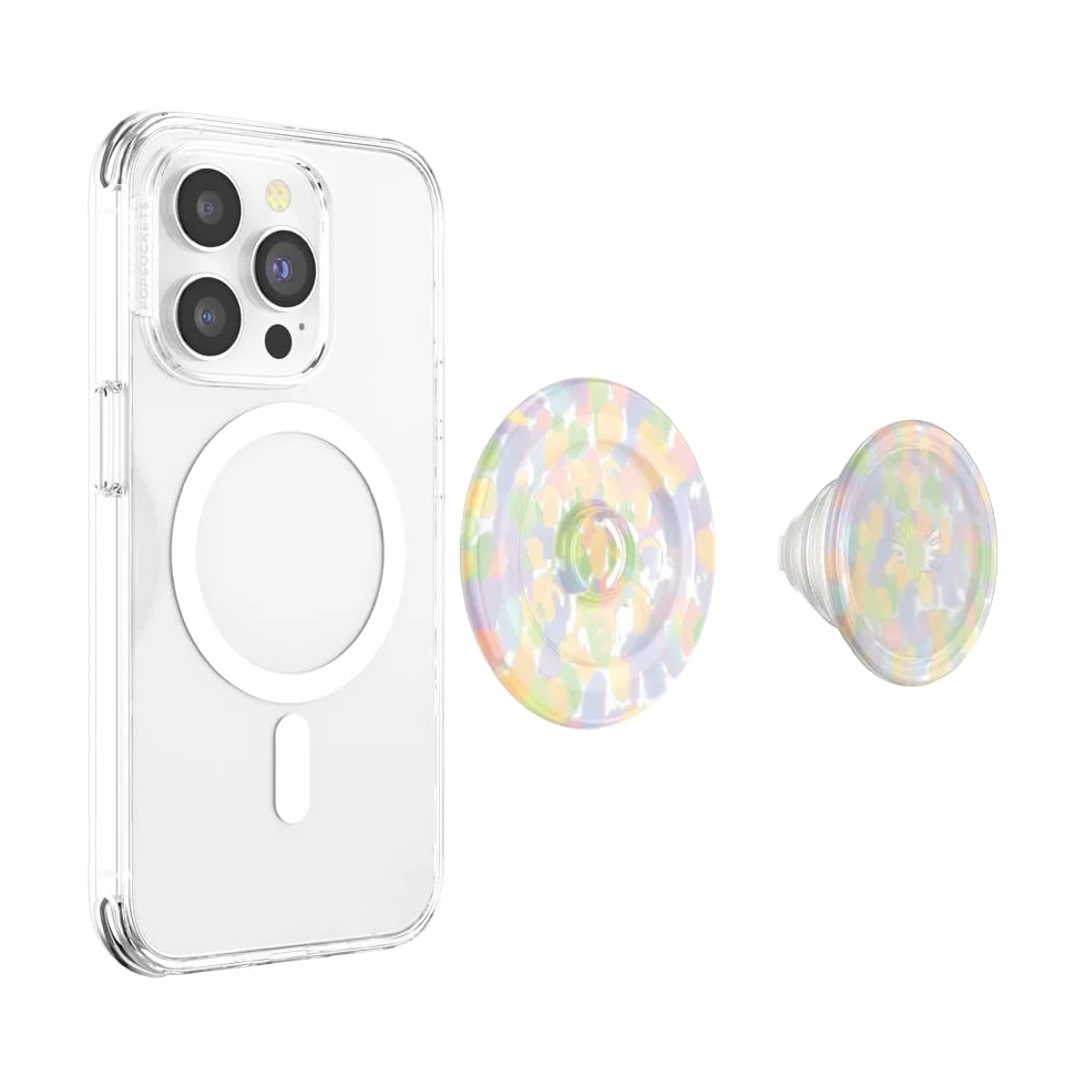 PopSockets: PopGrip Round dla MagSafe - Pierścień Adaptera do MagSafe w Zestawie - Rozkładany uchwyt i stojak do telefonów z wymiennymi krążkami PopTop - Rainbow Glass