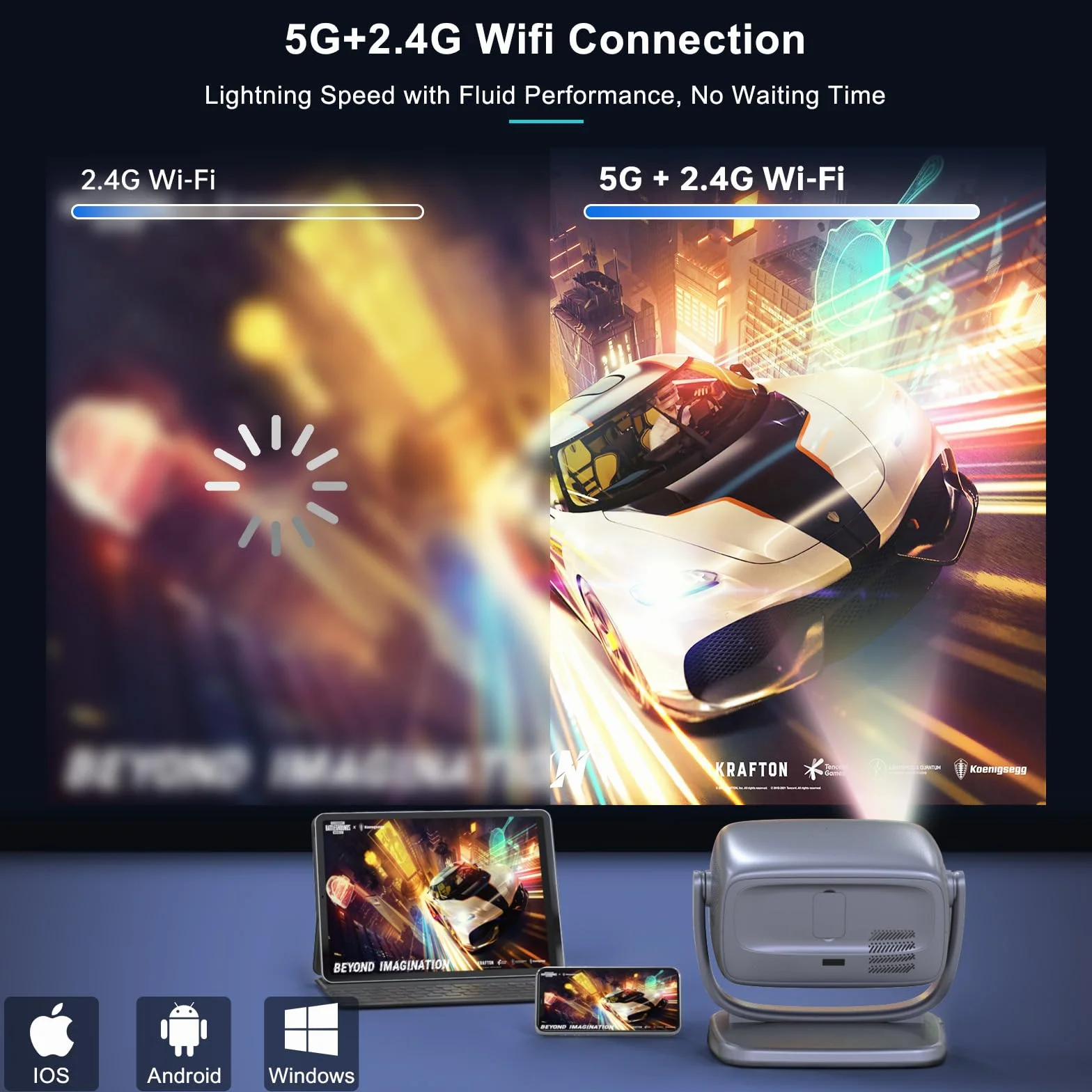 Bezprzewodowy projektor WiFi i przenośny projektor Bluetooth: [autofokus/Keystone/obsługa 360°] Smart TV 4K Projektor filmowy z licencjonowanymi aplikacjami Netflix 850 ASIN