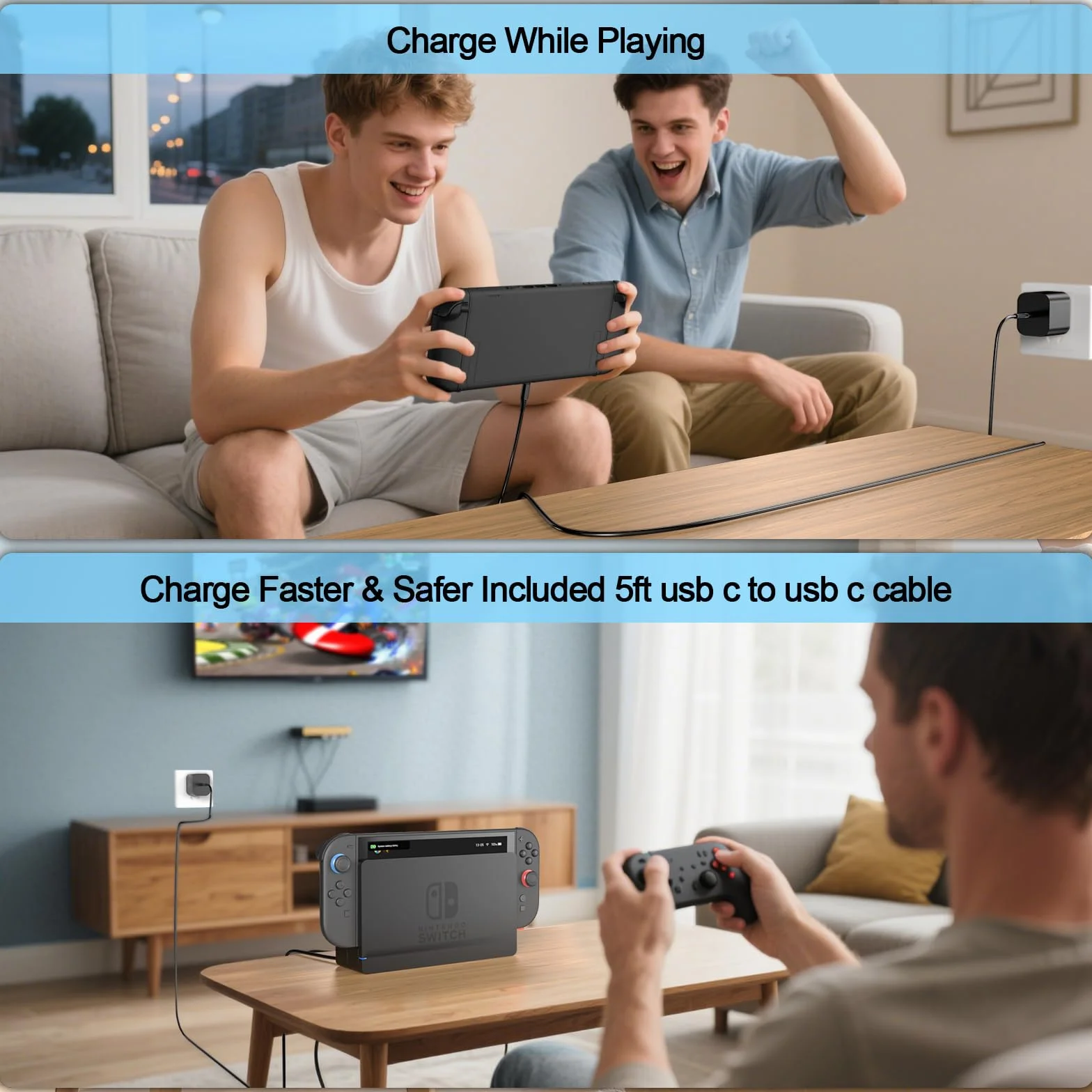 Switch 2 ładowarka 60 W PD 3.0 szybkie ładowanie do Nintendo Switch 2, Steam Deck, Asus Rog Ally z kablem USB C na C, zasilacz sieciowy do Lenovo, Dell, laptopów Samsung, smartfonów, tabletów