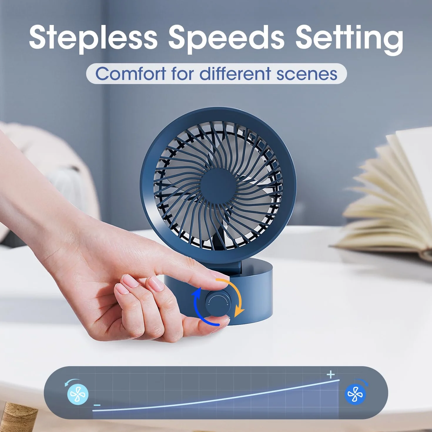 USB Desk Fan Small Quiet, Stepless Speed Flexible Adjust Mini Fans for Home Office Dorm Desktop, Portable Travel Fan Personal Cooling, Plug In USB Powered, Blue
