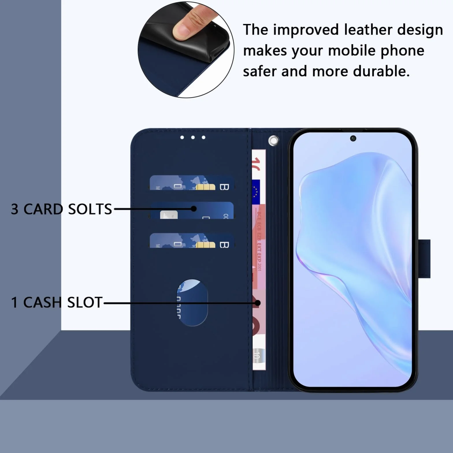 Etui kompatybilne z TCL 405 T506D / TCL 406 T506K / TCL 408 T507D T507U T507A TCL 406S / T506G Etui STAND Flip Book Gel Portfel Magnetyczny Eco Skórzany uchwyt na karty z przegródkami na karty (BLU)