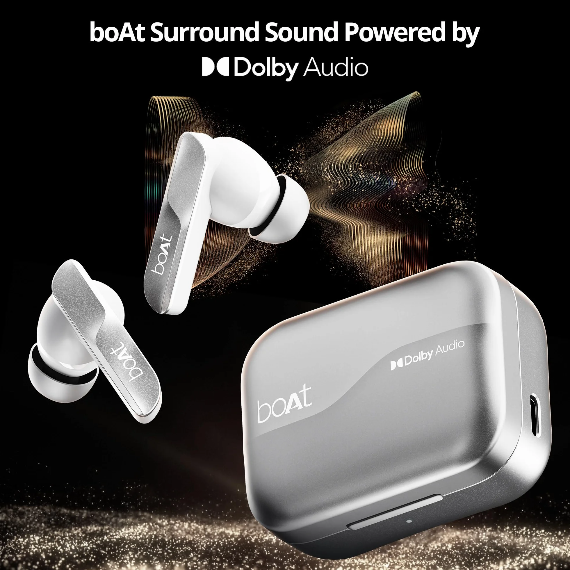 boAt Nowo wprowadzone słuchawki douszne Airdopes 800 TWS z Dolby Audio, Adaptive EQ firmy Mimi, 40 godzin odtwarzania, 4 mikrofony z AI-ENx™, połączenie wielopunktowe, obsługa aplikacji Hearables