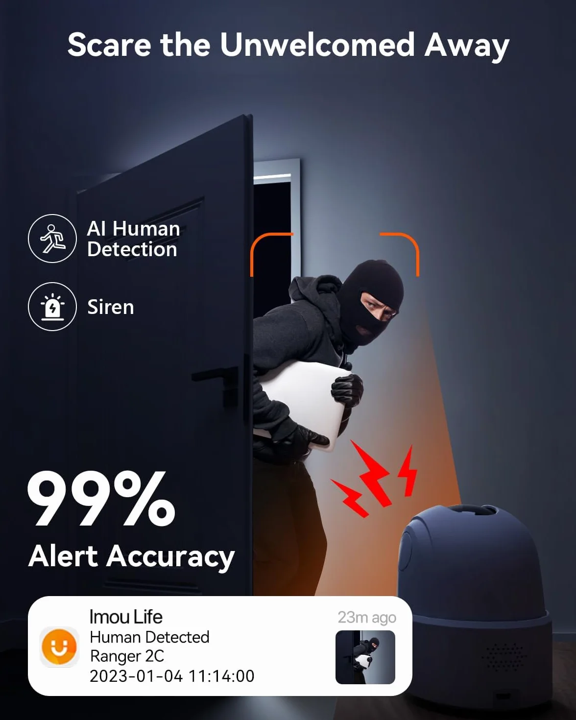 Imou 2.5K (4MP) Kameraövervakning WiFi Inomhus 360 ° Kamera Ansluten Smartphone Människodetektering AI Smart Spårningssiren Tvåvägsljud Privat läge Kompatibel Alexa för Baby/Husdjur
