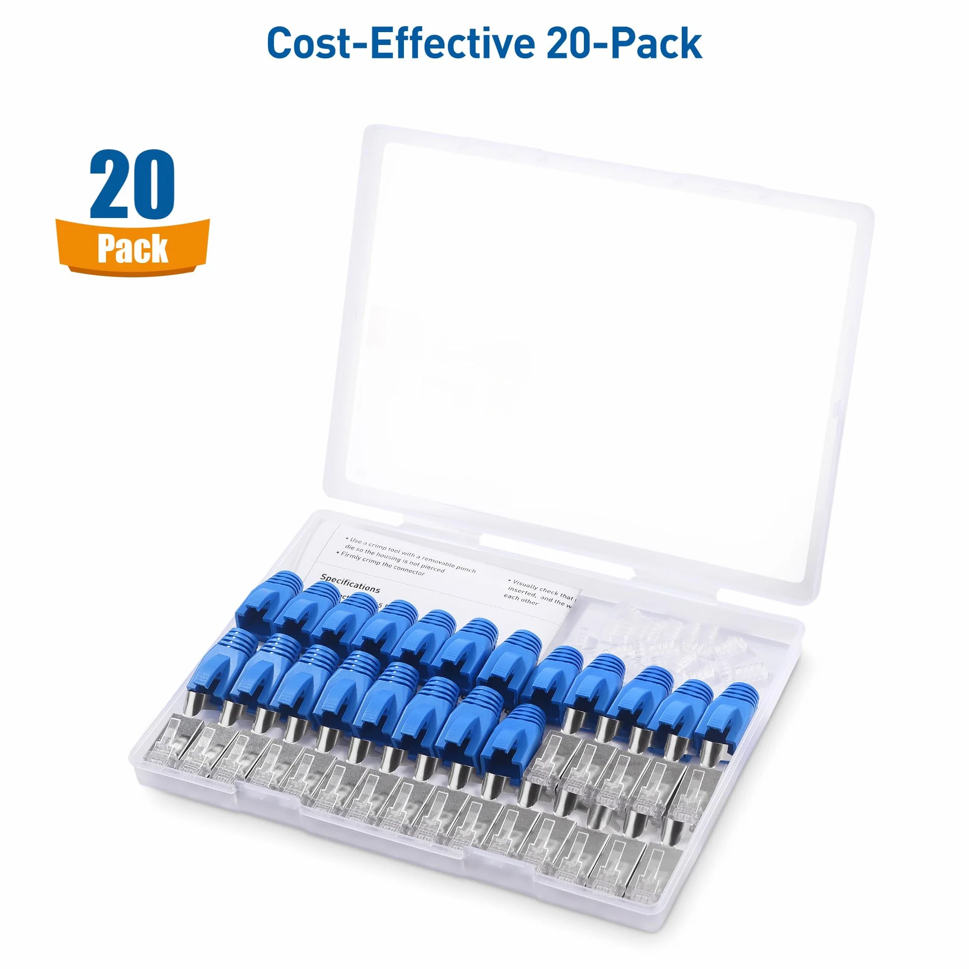 Cable Matters 20 sztuk ekranowanych złączy RJ45 Cat8 23-24AWG, z listwą obciążeniową i butami odciążającymi, złączem Cat8 RJ45 / złączem sieciowym Cat 8, nie jest kompatybilne z kablem 22AWG